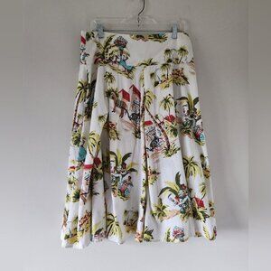 TOMMY BAHAMA | Tropical Print A-Line Skirt White Cotton Sz 10